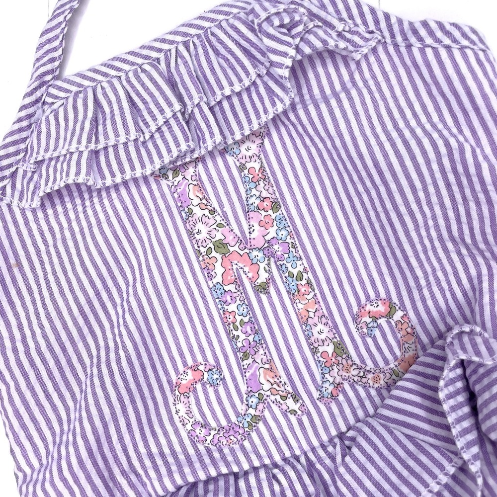 NWOT 3/4T Purple Seersucker Girl’s Swimsuit wit M Monogram